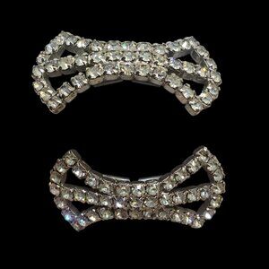 MUSI Rhinestone Silver Tone Shoe Clips Vintage Retro Iced Jewelry Set